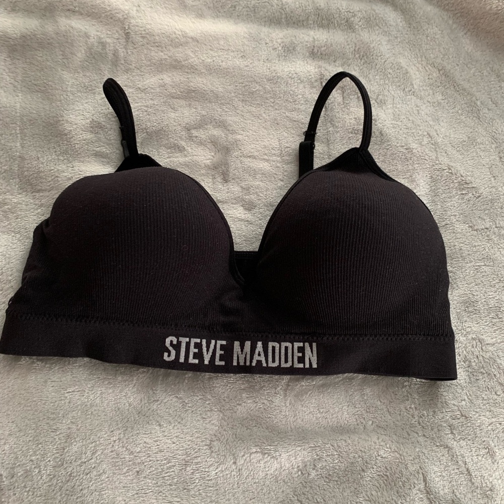 Steve Madden Black Padded Logo Bralette
